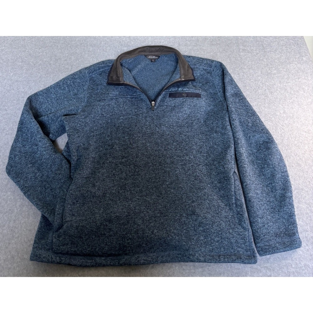 EDDIE BAUER Men's Large 1/4 Zip Up Blue Pullover Jacket  Snap Pocket